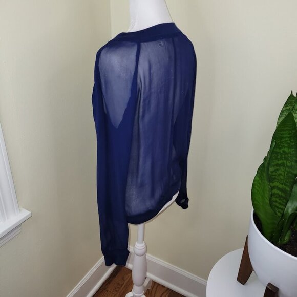 Anthropologie “ONE FINE DAY” Sheer Blue Blouse Round Neck Long Sleeve Size XS - Picture 4 of 14